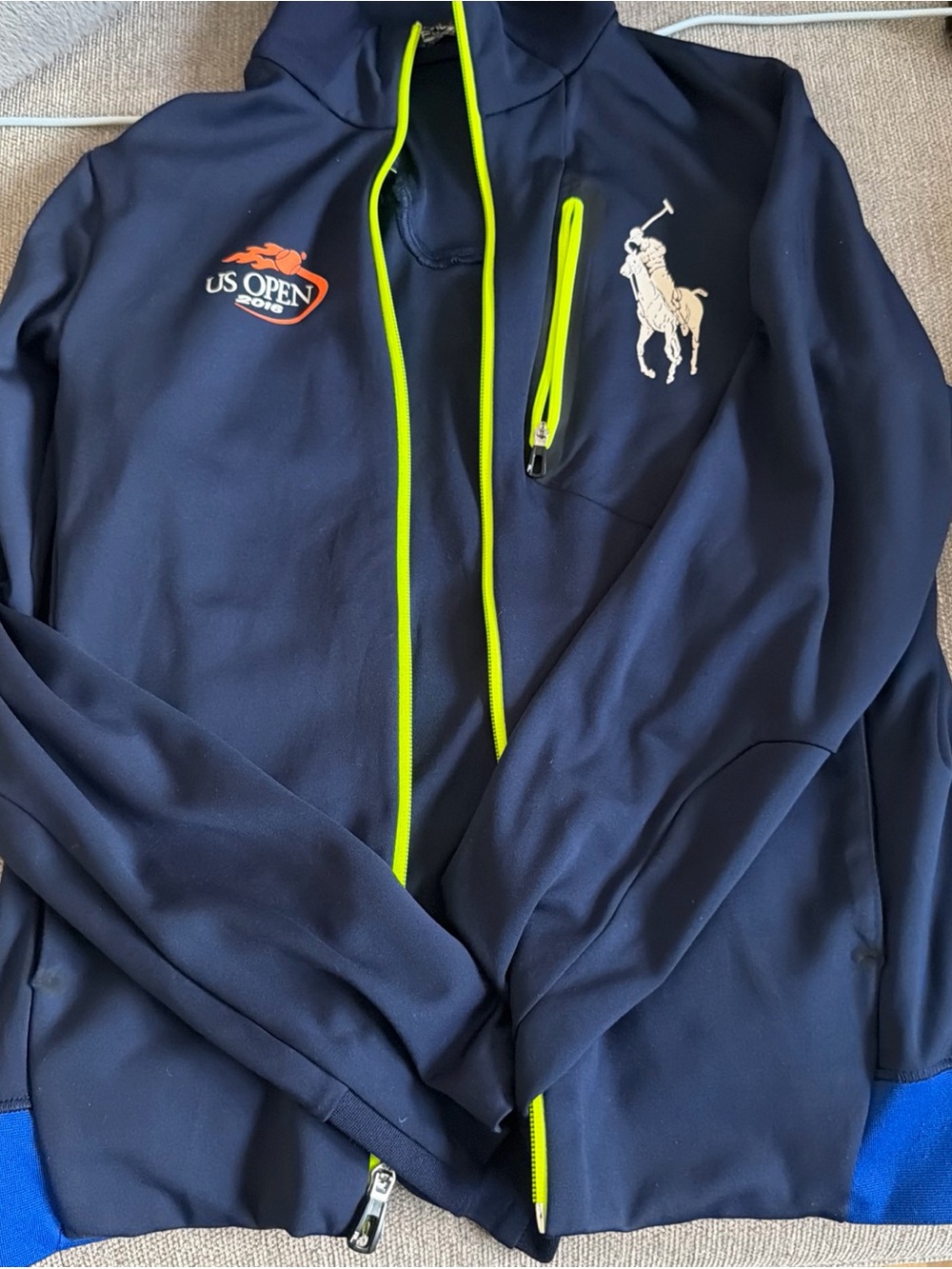 Polo Sport by Ralph Lauren Navy Jacket with Neon Yellow Trim US OPEN 2016